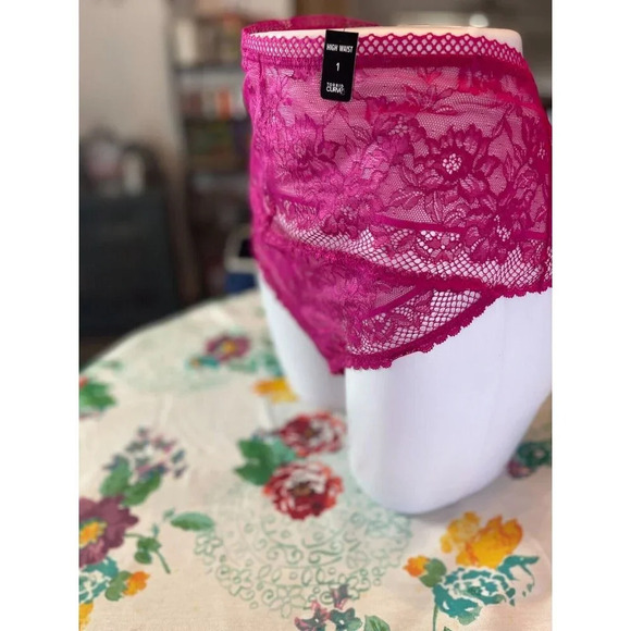 Torrid 1 Sheer Fuchsia Pink Floral Lace Stretch Waistband Highwaist Thong Panty - Picture 3 of 5